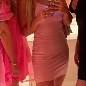 Babaton one shoulder mini dress baby pink